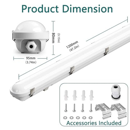 Zaltris 4FT Vapor Tight LED Lights, 60/50/40W, 3000K/4000K/5000K Adjustable