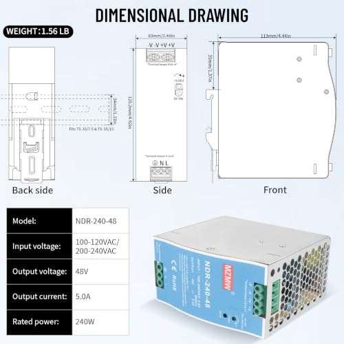 CNCTOPBAOS NDR 240W 48V DC 5A Industrial DIN Rail Switching Power Supply - style: NDR-240-48