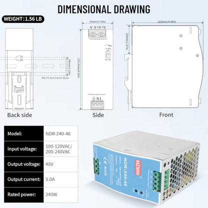 CNCTOPBAOS NDR 240W 48V DC 5A Industrial DIN Rail Switching Power Supply - style: NDR-240-48