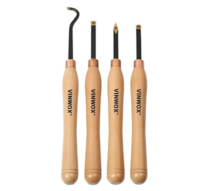 13.5" 4 PCS Carbide Wood Lathe Turning Tool Set, Pen Turning tool, Including Swan Neck Hollower, Rougher, Finisher, Detailer, Titanium Coated Carbide Blades 2X Service Life, Beech Wood Handle - size: 13.5INCH 4PCS