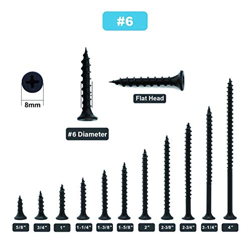 #6 x 1-1/4" Wood Screw 100PCS Black Phosphate Coated Stainless Flat Truss Head Fast Self Tapping Drywall Screws by SG TZH - size: #6 x 1-1/4"