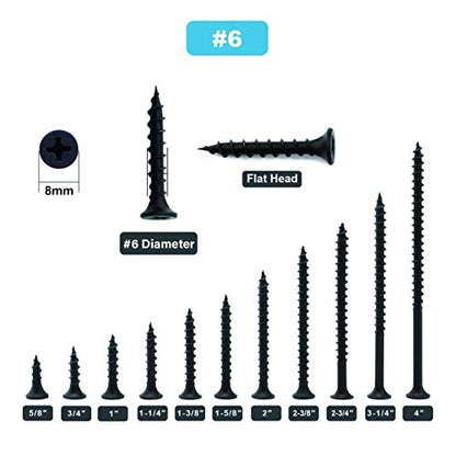 #6 x 1-1/4" Wood Screw 100PCS Black Phosphate Coated Stainless Flat Truss Head Fast Self Tapping Drywall Screws by SG TZH - size: #6 x 1-1/4"