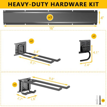Garage Tool Organizer Wall Mount, 48inch Heavy-Duty Garage Storage System and Garden Tool Organizer with 6 Adjustable Hooks for Shovel, Snowboard, Yard Tools and Shed - size: 48"-6hooks