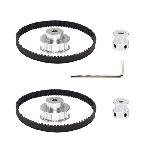 2Kit 2GT Synchronous Wheel 20&36 Teeth 5mm Bore Aluminum Timing Pulley with 2pcs Length 200mm Width 6mm Belt (20-36T-5B-6) - size: 20-36T-5B-6