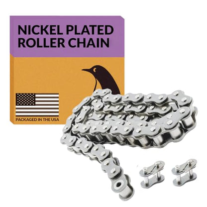 PGN #40 Nickel Plated Roller Chain - 10 Feet + 2 Free Connecting Links - #40NP - Anti-Corrosion Chains for Bycicles, Mini Bikes, Motorcycles, Go-Karts, Home and Industrial Machinery - 239 Links