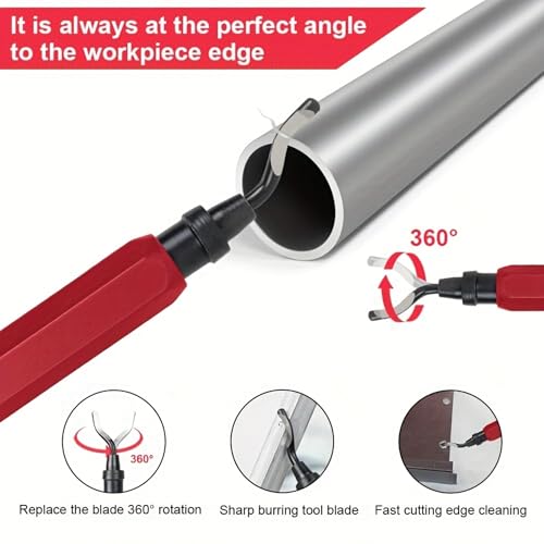 Deburring Tool with 5 High Speed Steel Swivel Blades - Works on Metal, Resin, PVC Pipes, Plastic and 3D Printed Edges - Plumbing & 3D Printing Burr Removal Reamer Tool (red) - color: Red
