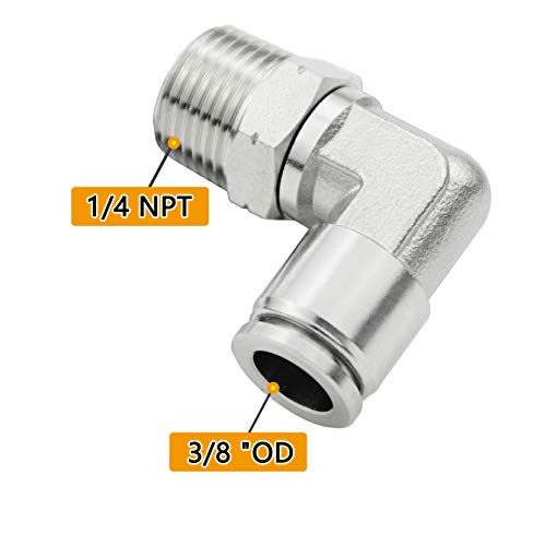 Beduan Push to Connect Fitting Elbow, 3/8" Tube OD x 1/4" NPT Male 90 Degree Elbow Adapter 304 Stainless Steel Air Union Fitting - size: 3/8"Tube OD-1/4"NPT, style: 1Pc
