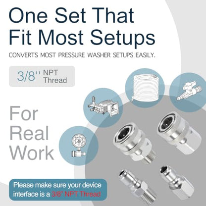 3/8 Inch Pressure Washer Quick Connect Fittings, Stainless Steel, 4-Piece - color: 4 Piece