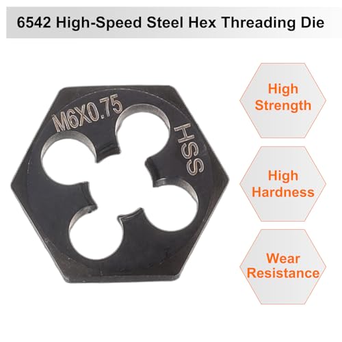 HARFINGTON Hex Threading Die M6 x 0.75 Metric Thread Right Hand High Speed Steel Rethreading Fixed Die Screw Cutting Tapping Repair Tool - size: M6 x 0.75