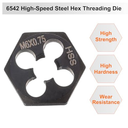 HARFINGTON Hex Threading Die M6 x 0.75 Metric Thread Right Hand High Speed Steel Rethreading Fixed Die Screw Cutting Tapping Repair Tool - size: M6 x 0.75