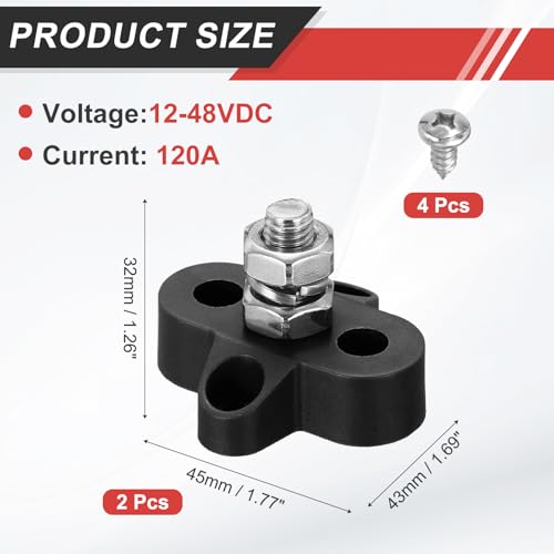 MECCANIXITY 2Pcs 120A Bus Bar Power Distribution Blocks 5/16" Black - color: Black, size: 5/16"