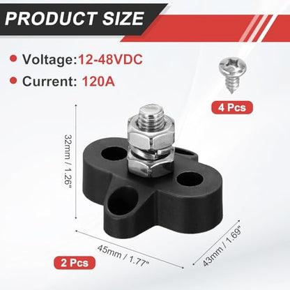 MECCANIXITY 2Pcs 120A Bus Bar Power Distribution Blocks 5/16" Black - color: Black, size: 5/16"