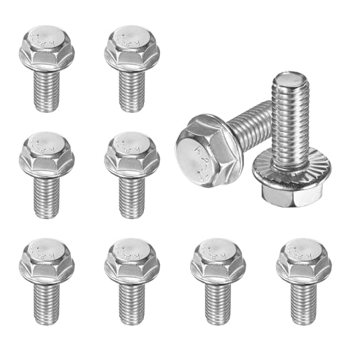 M METERXITY 10 Pack Flanged Hex Head Bolts, M8 x 20mm 304 Stainless Steel External Hex Drive Screws, Metric Fully Threaded Screw for Furniture Car DIY Project [Silver Tone] - size: M8 x 20mm