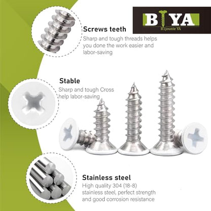 White Head Screws,100 PCS #10X1 Stainless Steel Phillips Flat Head Screws - color: White, size: #10x1"