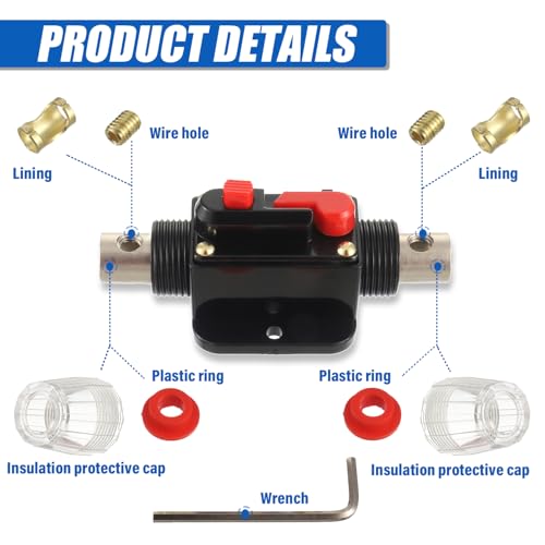 BOJACK 20A Audio Inline Circuit Breaker Reset Fuse Holder 12-24V DC - size: 20A