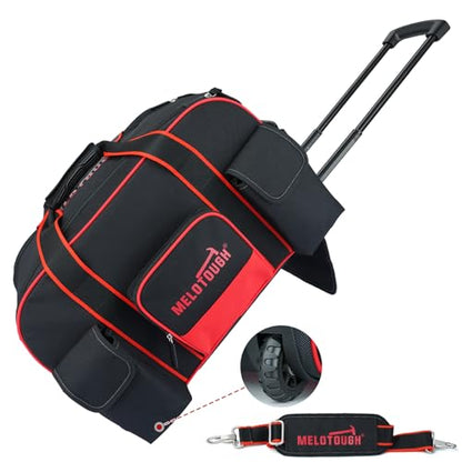 MELOTOUGH Rolling Tool Bag with Wheels, Heavy Duty Large Tool Bag with Concealed Telescoping Handle, Multi-Pocket Organizer for Construction, Electrician, HVAC, Mechanic - 4 Carrying Options (Red) - style: Rolling Tool Bag Only