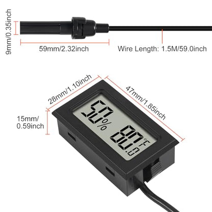 1Pcs Mini Digital Thermometer Hygrometer Gauge with Probe Sensor LCD Display Meter Indoor Temperature Humidity Fahrenheit Meter for Incubator Reptile Plant Tank Garden ℉ - size: 1 pcs