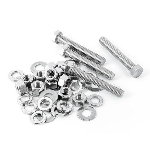 (5Set) 1/2-13 x 1 Complete Set Hex Head Screw Bolts,Nuts,Fender Flat washers,Split Lock Washers,Fully Threaded, Stainless Steel 18-8（304）, Bright Finish. - size: (5Set)1/2-13 x 1"