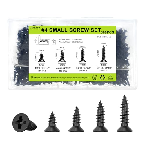 Small Wood Screws Assortment Kit - 600pcs M3 Black Wood Screws Set - color: M3-Black, size: 600PCS