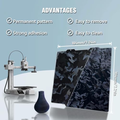 184x184mm 3D Printer A1 Mini Build Plate for Bambu Lab A1 Mini,Double Sided Smooth Camouflage+High-Rise Flexible Spring Steel Plate Effect Sheet for Bambu Lab A1 mini 3D Printers. - color: Camouflage+High-Rise