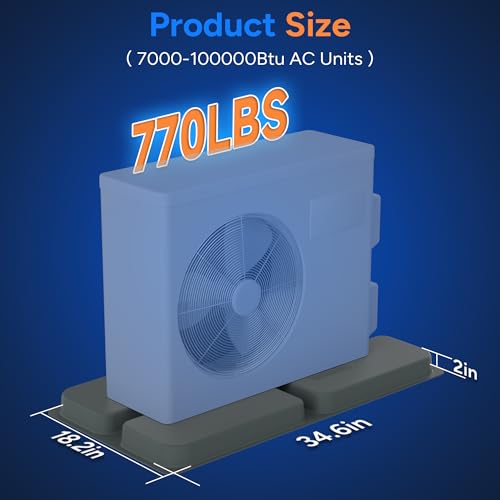 Mini Split Pad for Condenser 34.6 x 18.1 x 2 inch, Max Load 770lbs - size: 34.6" x 18" x 2"