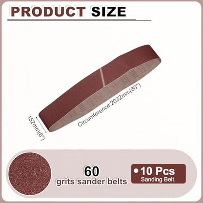 HARFINGTON 6 x 89 Inch Sanding Belts, 10 Pcs 60 Grits Aluminum Oxide Abrasive Belt Sander File Belt for Woodworking, Metal Polishing, Knife Sharpener - size: 6 x 89 Inch(60 Grit)