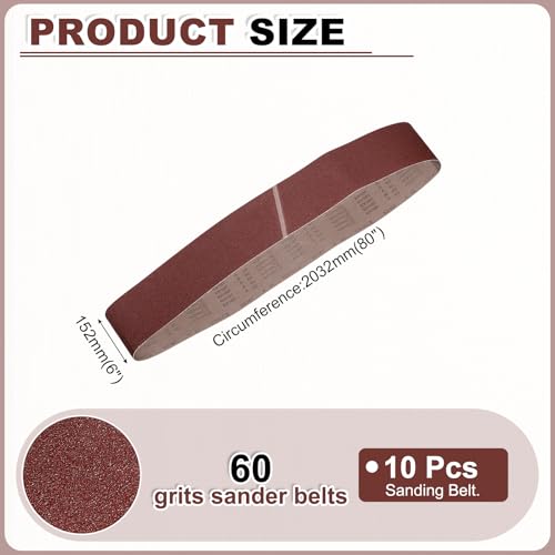 HARFINGTON 6 x 89 Inch Sanding Belts, 10 Pcs 60 Grits Aluminum Oxide Abrasive Belt Sander File Belt for Woodworking, Metal Polishing, Knife Sharpener - size: 6 x 89 Inch(60 Grit)