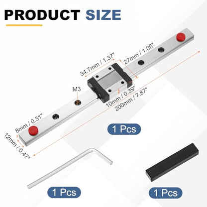 uxcell MGN12C 200mm Linear Sliding Rail Guide with MGN12C Sliding Carriage - size: 200mm