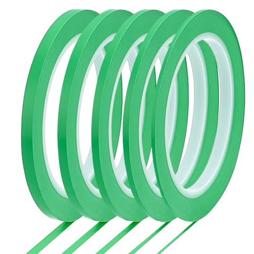 BENECREAT 5 Rolls 5 Styles Fine Line Tape, High-Temp PVC Fine Line Fineline Masking Tape, Automotive Paint for Curves Green, 1/13, 1/8, 5/32, 1/5, 1/4 Inch - color: Green