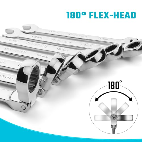 DURATECH 9-Piece Flex-Head Ratcheting Wrench Set, Metric