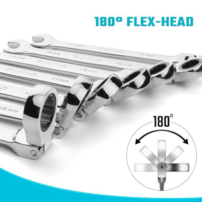 DURATECH 9-Piece Flex-Head Ratcheting Wrench Set, Metric