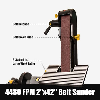 2x42 in. Belt Sander & 6" Disc Sander Combo, 3.5Amp Bench & 1/2HP Belt Sander for Woodworking, Metalworking & Knife Making, Sharpening - size: 2 inch