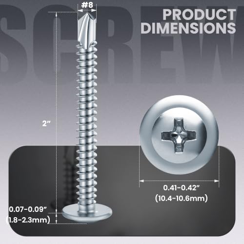 200 PCS #8 x 2 Sheet Metal Screws, Phillips Modified Truss Head Self Drilling Screws, Zinc-Plated, Self Tapping Screws for Metal, Wood, Plastic, Double-Ended Bit Included - color: Zinc, size: #8 x 2"