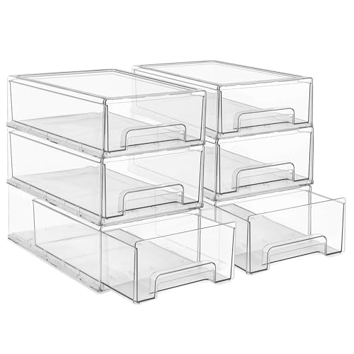 Sorbus Clear Stackable Storage Drawers with Pull-Out Bins (Medium, 6 Pack) - color: 6 Pack, size: Medium
