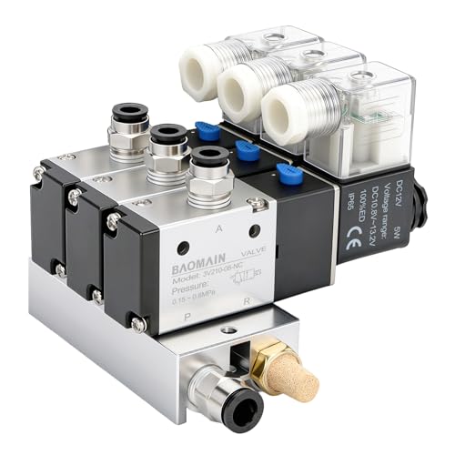 BAOMAIN 12V DC 3/2 Pneumatic Solenoid Valve 3 Station 3V210-08 Manifold Kit - size: 3-Station Valve Kit
