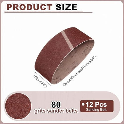 HARFINGTON 4 x 24 Inch Sanding Belts, 12 Pcs 80 Grits Aluminum Oxide Abrasive Belt Sander File Belt for Woodworking, Metal Polishing, Knife Sharpener - size: 4 x 24 Inch(80 Grit)