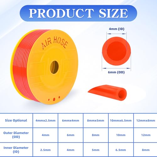 PU Air Hose Pneumatic Tubing Orange 6mmOD x 4mmID 525FT 160M - color: Orange, size: 6mm OD x 4mm ID 525 FT 160 Meters