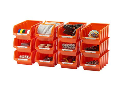 TRINITY Set of 12 Open Front Storage Bins, Orange, Small 6.5"x4.1"x3”