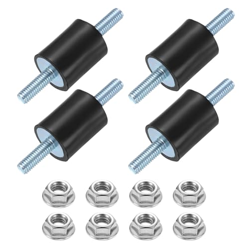 uxcell 4Pcs M6 x 18mm Rubber Mounts, 25 x 20mm Cylindrical Anti Vibration Isolator Studs Shock Absorber Double Studs with Nuts for Car Bobbin Generator Air Compressors - size: M6 x 18mm, 25 x 20mm