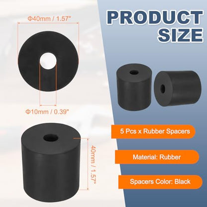 uxcell 5Pcs Rubber Spacers, 80mm OD, 12mm ID, 10mm Thick Black Round Anti Vibration Rubber Pads Isolation Bushings Washer for Home Cars Boat(3.15" OD x 0.47" ID x 0.39" Thick) - size: 40mm OD x 10mm ID x 40mm Thick