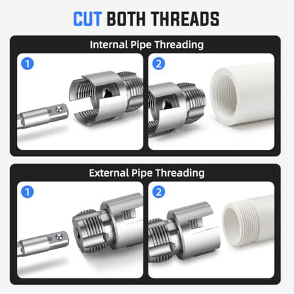 Valkynos 2PCS Internal & External Pipe Threading Tool, 1/2'' 3/4'' PVC Pipe Threader Kit with Storage Case, Heavy-Duty Alloy Steel, Electric Drill Compatible for Plumbing and Home Repair - size: 1/2"+3/4"