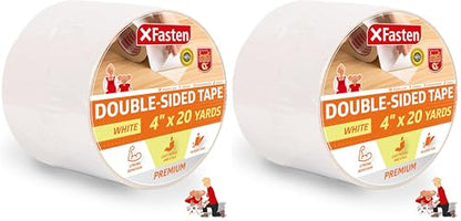 XFasten Double Sided Sticky Tape, Removable, 4-Inches x 20-Yards, Single Roll Ideal as a Anti-Scratch Cat Training Tape, Holding Carpets, and Woodworking (Pack of 2) - size: 4-Inches x 20-Yards (Pack of 2)