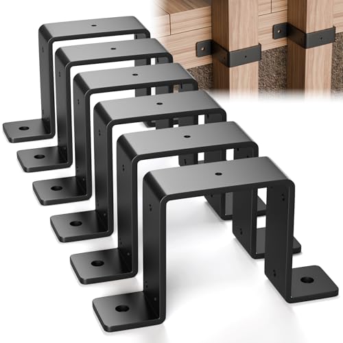 6 Pack 4x4 Strap Post Ties, Heavy Duty Post Brackets for Wood - color: Black 4”x4“ - 6 Pack