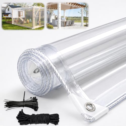 LC&QS Clear Tarps Heavy Duty PVC, Transparent Tarp Durable Waterproof Dustproof Windproof, Tarpaulin with Grommets & Ropes for Greenhouse, Patio, Garden, Pavilion, Chicken, Porch, Outdoor（6' x 8'） - size: 6' x 8'（1.8x2.4m）