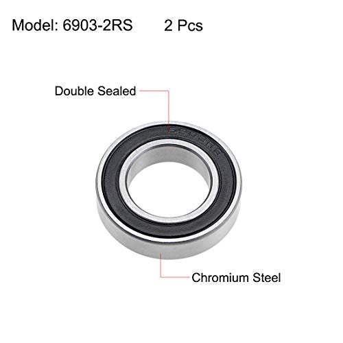 uxcell 6903-2RS Deep Groove Ball Bearings 17x30x7mm Chrome Steel Z2 2pcs - size: 17x30x7mm