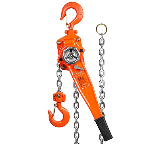 VEVOR Manual Lever Chain Hoist, 1-1/2 Ton 3300 lbs Capacity 10 FT Come Along, G80 Galvanized Carbon Steel with Weston Double-Pawl Brake,Auto Chain Leading & 360° Rotation Hook, for Garage Factory Dock - size: 1-1/2 Ton 10FT