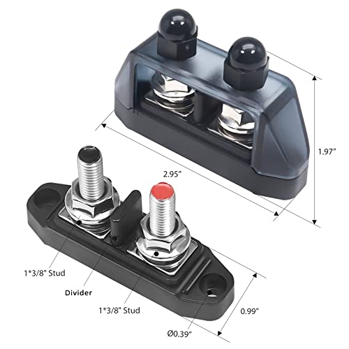 Recoil S2PG Busbar Dual 5/16” Studs Terminal Power Distribution Block - style: Discrete 2x5/16" Studs Black