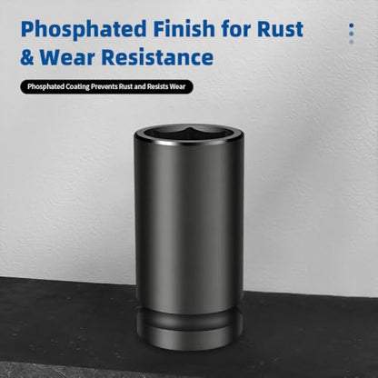 3/4-inch Drive Impact Socket, 1PC 25×80mm 6-Point CR-Mo Steel Deep Socket, Phosphated Rust Prevention Heavy-Duty Socket for Auto Repair - size: 25mm - Deep (80mm Length)