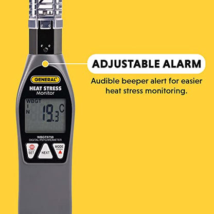General Tools Hand-held Heat Stress Monitor #WBGT8758, 32° to 122° F, 0 to 100% RH, 35 x 40 mm Brass Black Ball - style: Standard