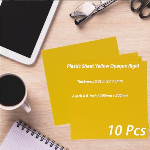 10 Pcs 8”X8” Yellow Opaque Rigid Plastic Sheet, 0.02 inch Thick PVC Sheet 200mm x 200mm for Office DIY Cutting - color: Yellow
